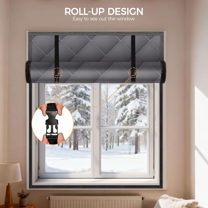 FIFIFO 2 Sets 63" x 39" Thermal Window Cover，Oxford Fabric Window Cover for Winter, Window Insulation for Winter to Keep Warm, Window Insulation Kit for Home RV Basement–Grey - Image 4